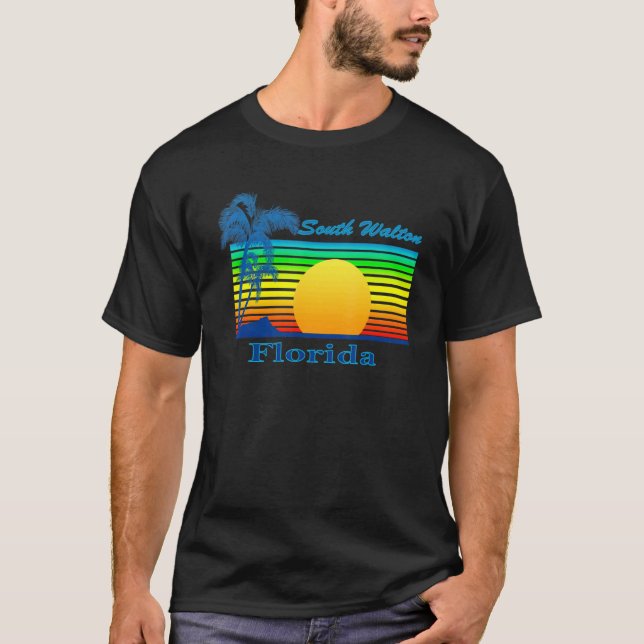 South Walton Florida Retro Tropical Beach Sunset T-Shirt (Front)