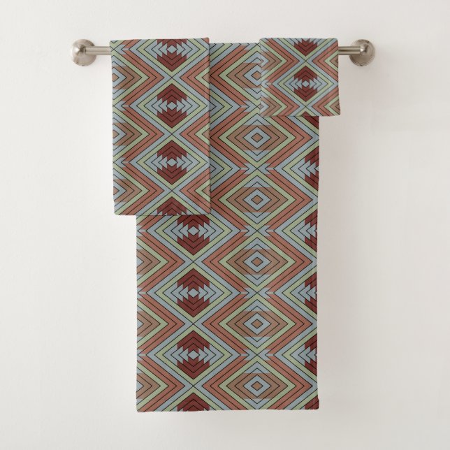 South West American Indian Style Patterned Art Bath Towel Set (Insitu)