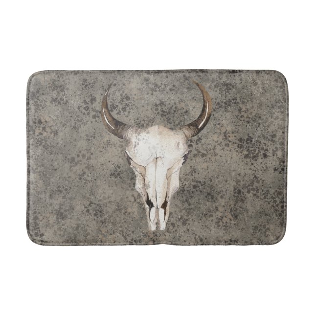 South-West Rustic Ranch Skull Brown Splatter Bath Mat (Front)