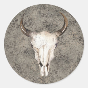 South-West Rustic Ranch Skull Brown Splatter Classic Round Sticker