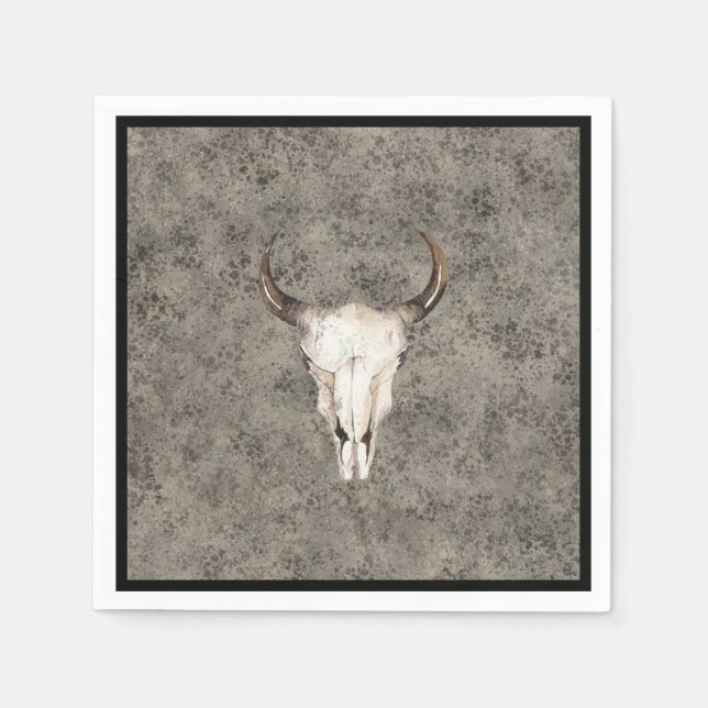 South-West Rustic Ranch Skull Brown Splatter Napkin (Front)