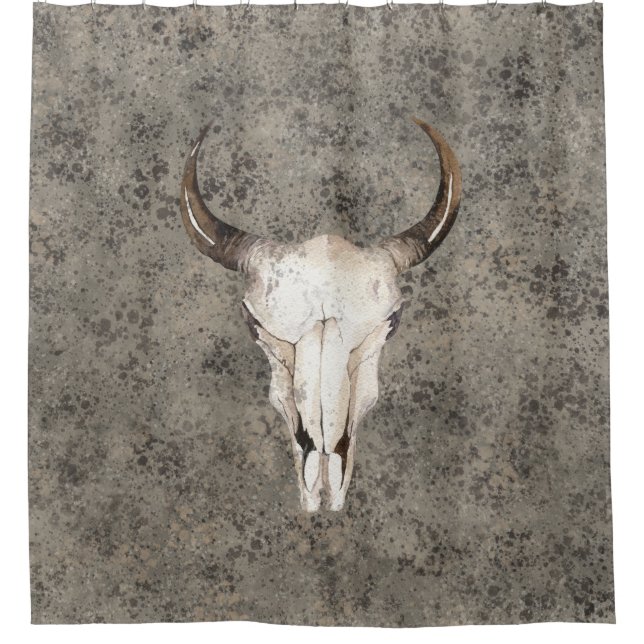 South-West Rustic Ranch Skull Brown Splatter Shower Curtain (Front)