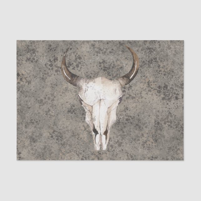 South-West Rustic Ranch Skull Brown Splatter Tissue Paper (Front)