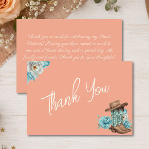 South Western Peach Cowgirl Sweet 16 Birthday  Thank You Card