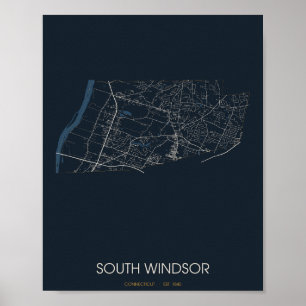 South Windsor Connecticut Street Map Poster (Night