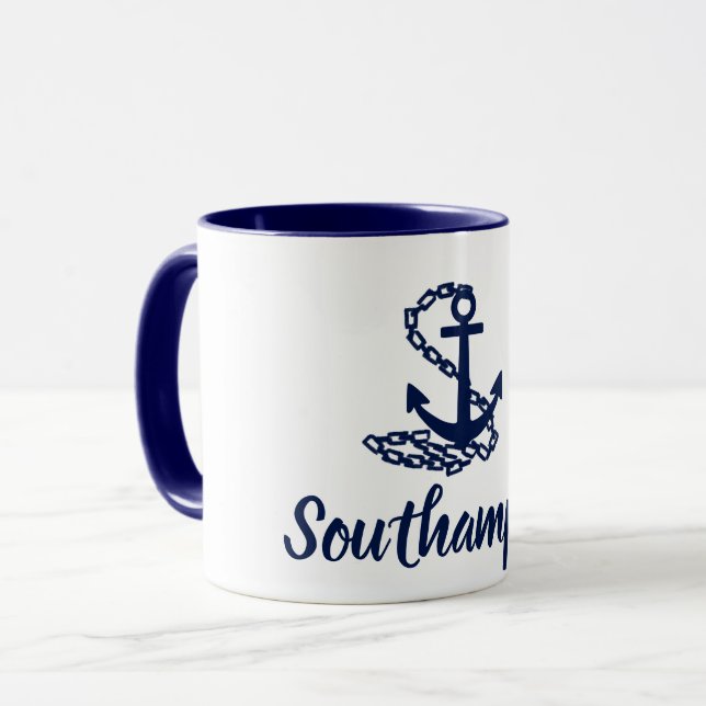 Southampton - Maritime Style Blue And White Mug (Front Left)