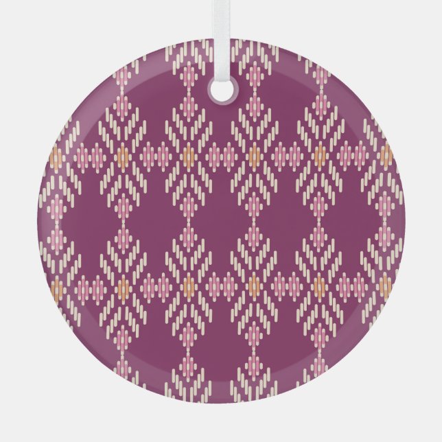 Southeast Asian: Retro Aboriginal Pattern Glass Tree Decoration (Front)