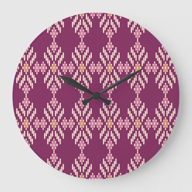 Southeast Asian: Retro Aboriginal Pattern Large Clock (Front)