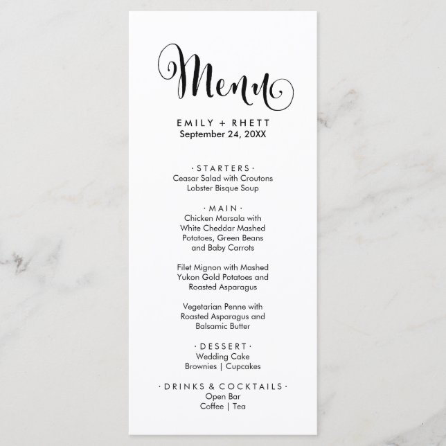 Southern Belle Calligraphy Dinner Menu Card (Front)