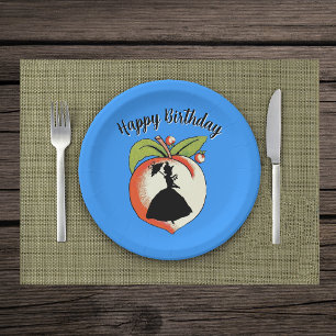 Southern Belle Lady Silhouette on Peach Blue Paper Plate