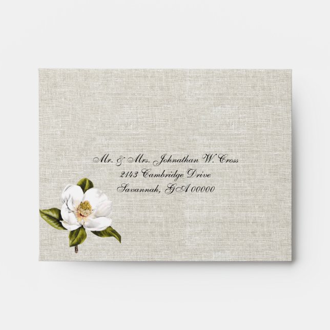 Southern Belle Magnolia Custom Wedding RSVP Envelopes (Front)