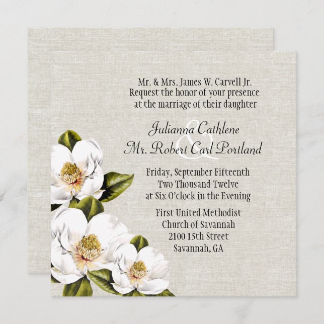 Southern Belle Magnolias Custom Wedding Invitation (Front/Back)