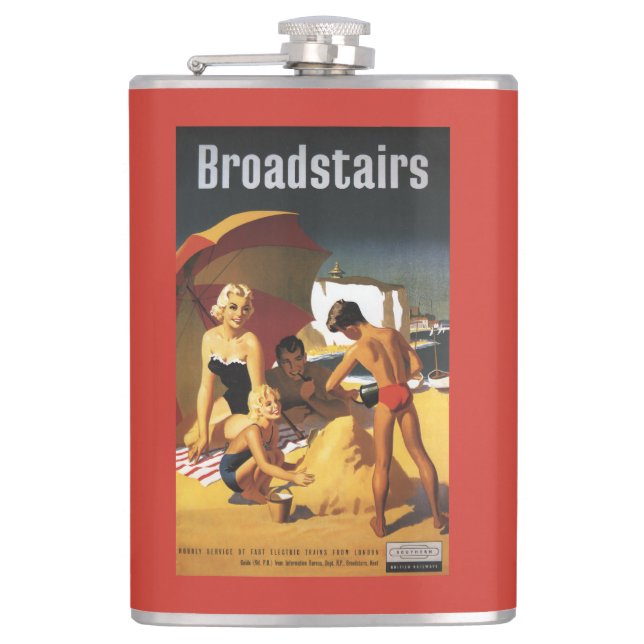 Southern British Railways Family on Beach Hip Flask (Front)