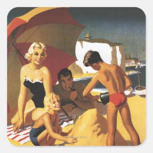 Southern British Railways Family on Beach Square Sticker