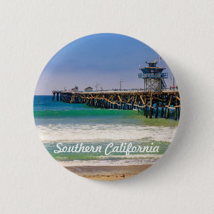 Southern California beach and pier in San Clemente 6 Cm Round Badge