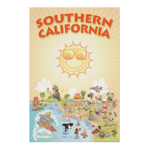 Southern California Cartoon Map Poster