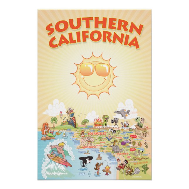 Southern California Cartoon Map Poster (Front)