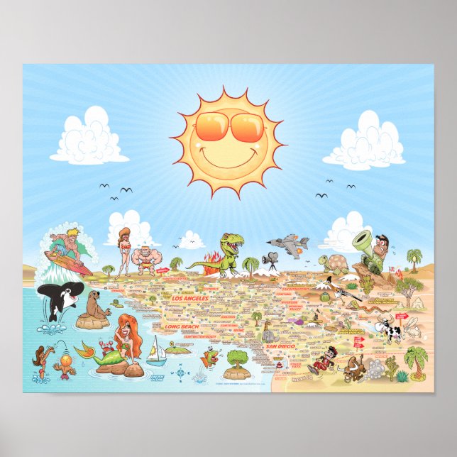 Southern California Cartoon Map Poster (Front)