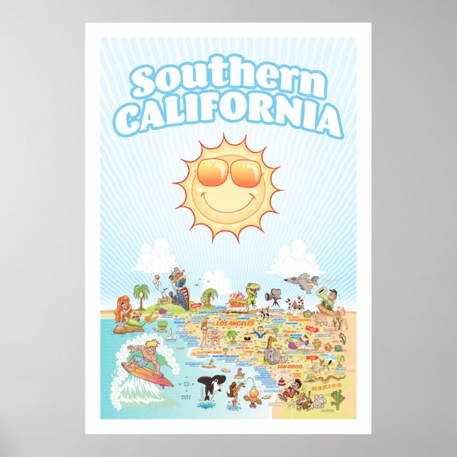 Southern California Cartoon Map Poster (Front)
