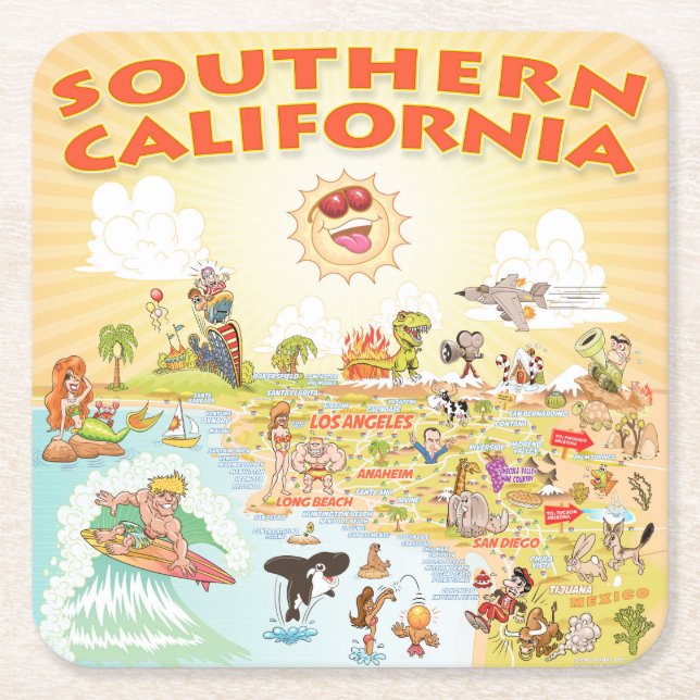 Southern California Cartoon Square Coaster (Front)