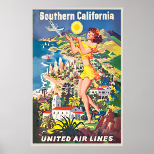 Southern California Vintage Travel Poster - Framed