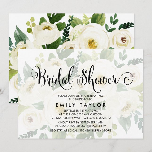 Southern Calligraphy | Faded Floral Bridal Shower Invitation (Front/Back)