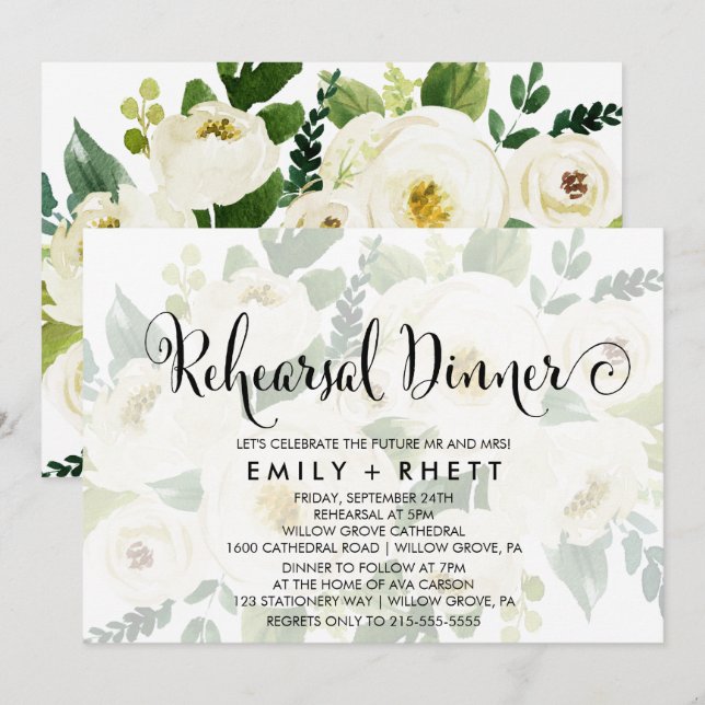 Southern Calligraphy Faded Floral Rehearsal Dinner Invitation (Front/Back)
