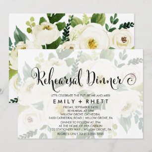 Southern Calligraphy Faded Floral Rehearsal Dinner Invitation