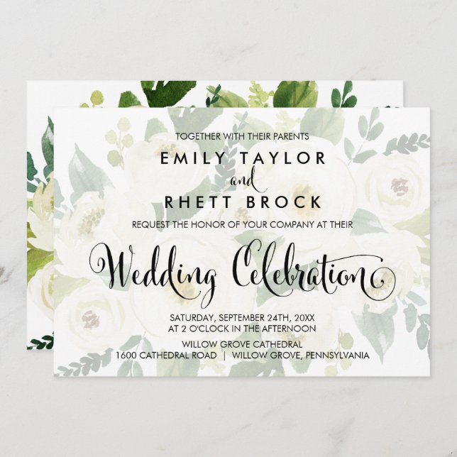 Southern Calligraphy Faded Floral Wedding Invitation (Front/Back)