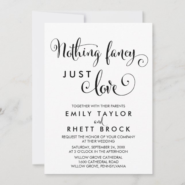 Southern Calligraphy Nothing Fancy Just Love Invitation (Front)