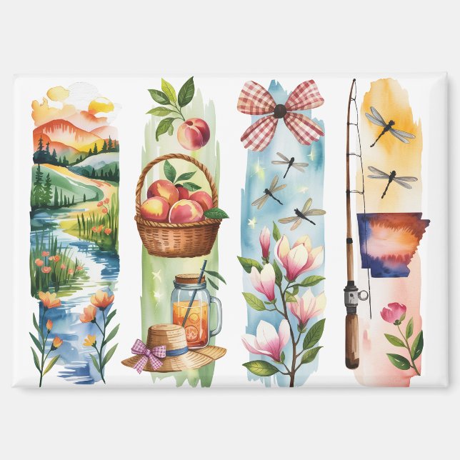 Southern Charm Watercolor Magnets | Peach Basket,  (Front)