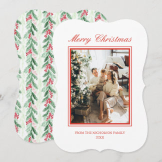 Southern Coastal Grandmillennial Red Garland Holiday Card
