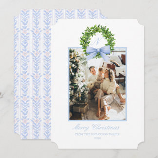 Southern Coastal Grandmillennial Stripe Poinsettia Holiday Card