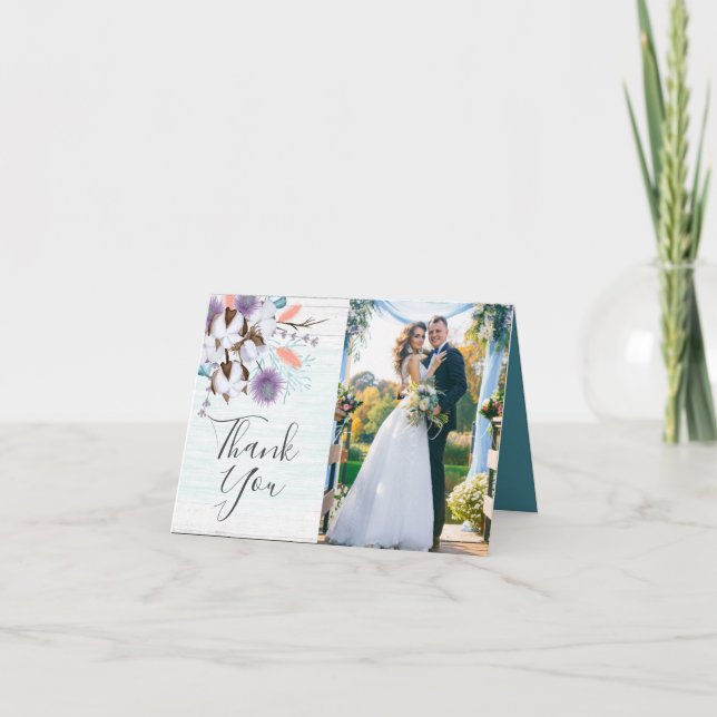 Southern Cotton Boll Country Wedding Thank You Card (Front)