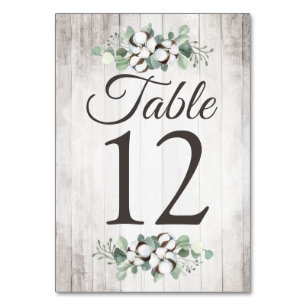 Southern Country Cotton Boll Botanical Rustic Wood Table Number