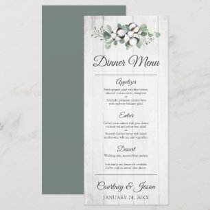 Southern Country Cotton Boll Rustic Wedding Dinner Menu
