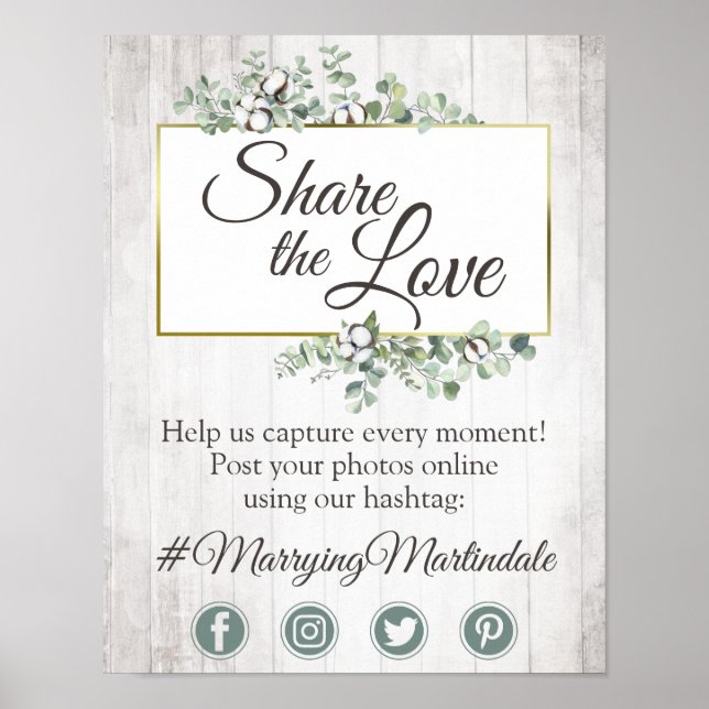 Southern Country Cotton Wedding Hashtag Photo Sign (Front)