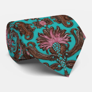 Southern Cowboy Pink Turquoise Western Country Tie