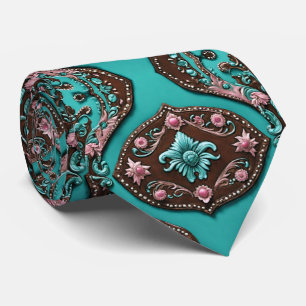 Southern Cowboy Turquoise Pink Western Country Tie
