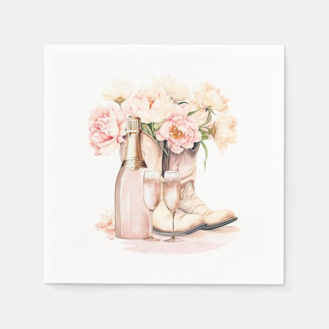 Southern Cowgirl Boots Peonies BRIDAL SHOWER Napkin (Front)