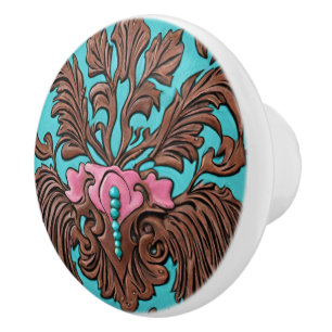 Southern Cowgirl Brown Turquoise Western Country  Ceramic Knob