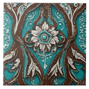Southern Cowgirl Brown Turquoise Western Country Ceramic Tile