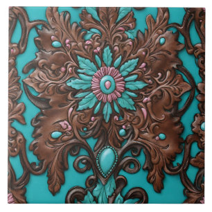 Southern Cowgirl Brown Turquoise Western Country Ceramic Tile