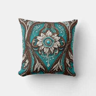 Southern Cowgirl Brown Turquoise Western Country  Cushion