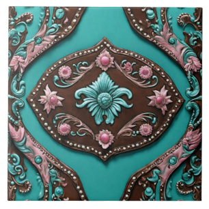 Southern Cowgirl Turquoise Pink Western Country  Ceramic Tile