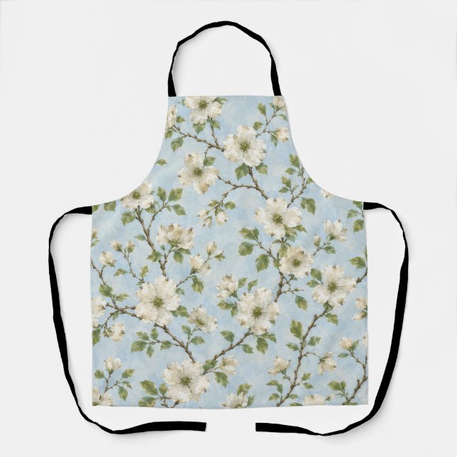 Southern Dogwood Blossom Pattern on Soft Blue Apron (Front)