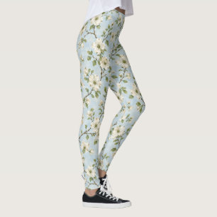 Southern Dogwood Blossom Pattern on Soft Blue Leggings