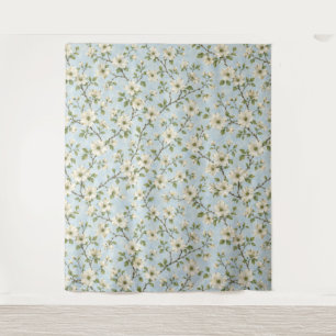 Southern Dogwood Blossom Pattern on Soft Blue Tapestry