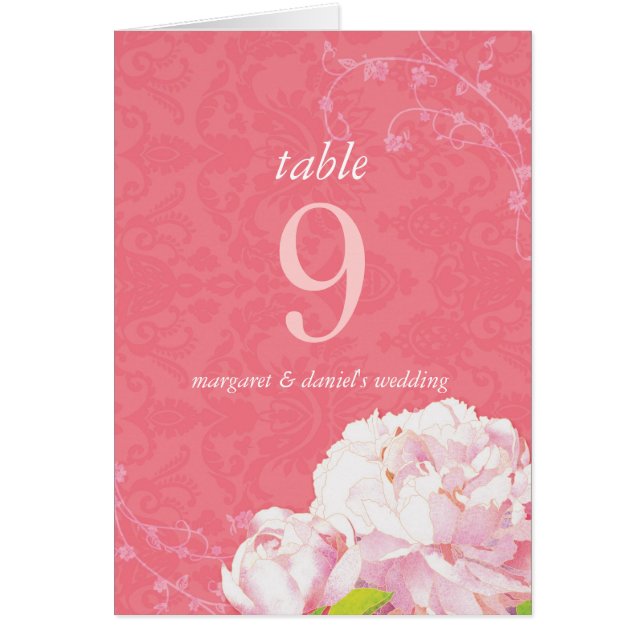 Southern Elegance Peony Wedding Table Number Card (Front)