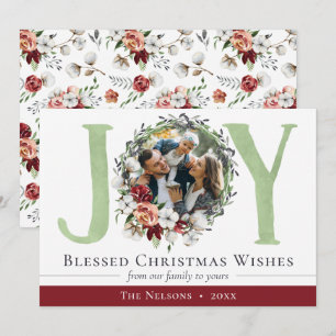 Southern Floral Cotton Christmas Joy Holiday Photo Card